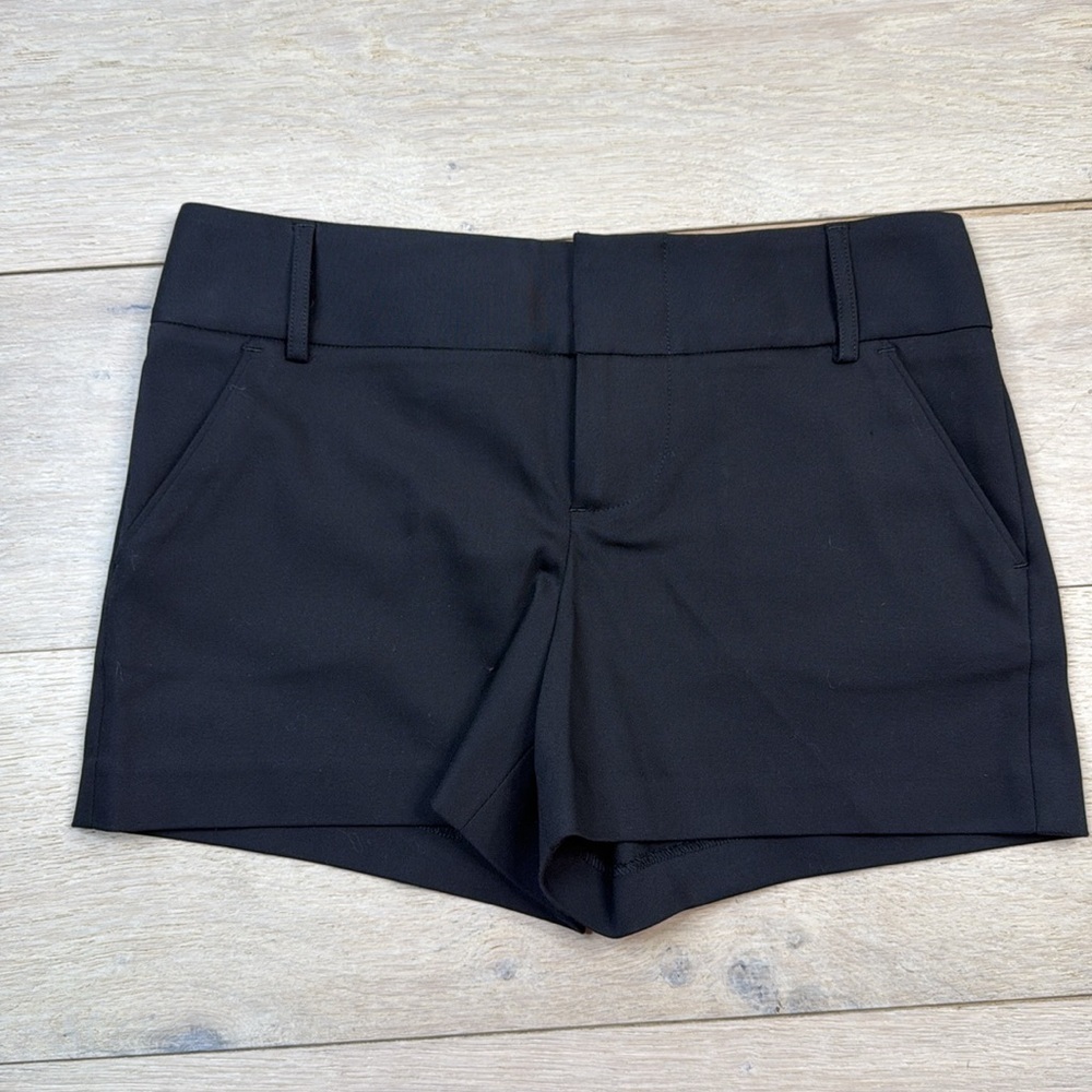 Alice + Olivia Mara Flat Front Satin Shorts In Black - Picture 7 of 9